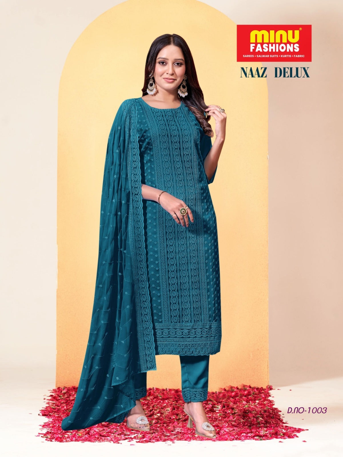 3 Piece Cotton Kurti Set Naaz Deluxe - 4 Pcs Set