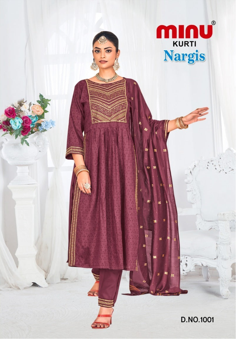 3 Piece Rayon Kurti Set Nargis - 4 Pcs Set