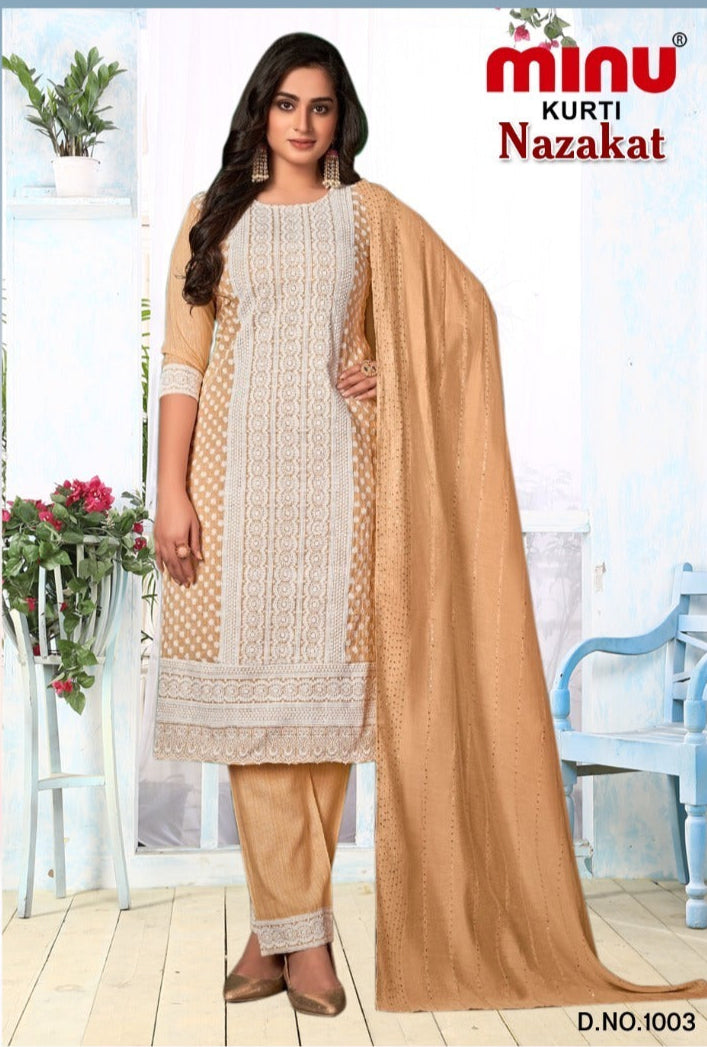 3 Piece Rayon Long Kurti Set Nazakat Combo - 4 Pcs Set
