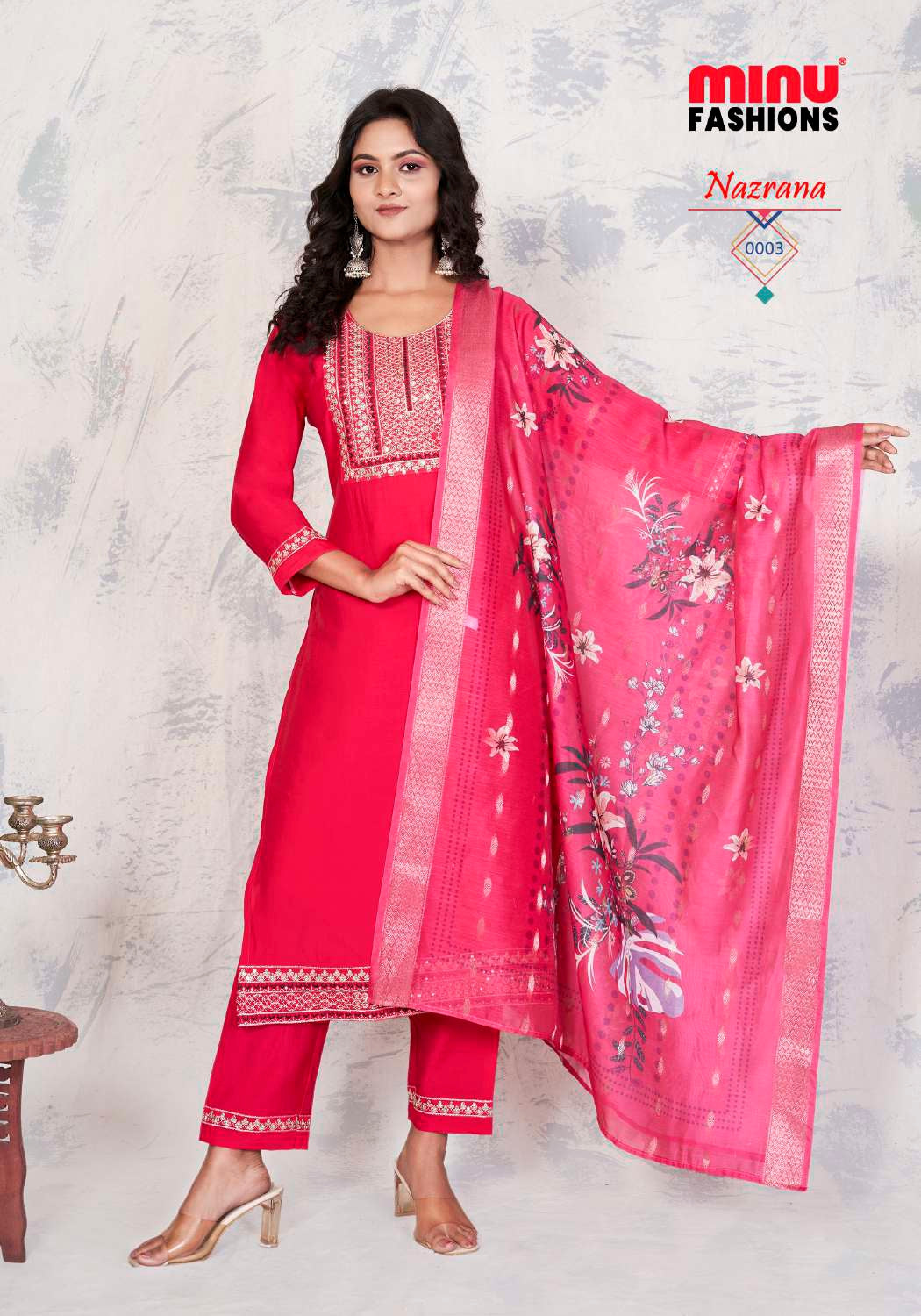 Embroidered Silk Stitched Salwar Suit Nazrana - 8 Pcs Set
