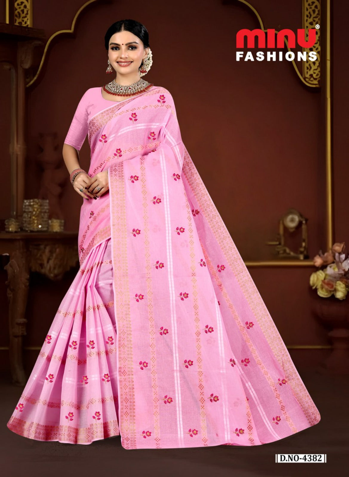 Embroidered Cotton Saree Norita (Special Rate) - 8 Pcs Set
