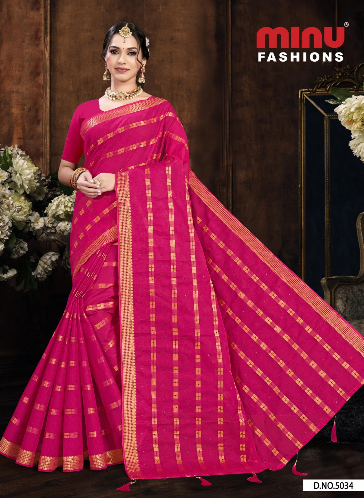 Embroidered Cotton Saree Panchi Diamond (Special Rate) - 8 Pcs Set