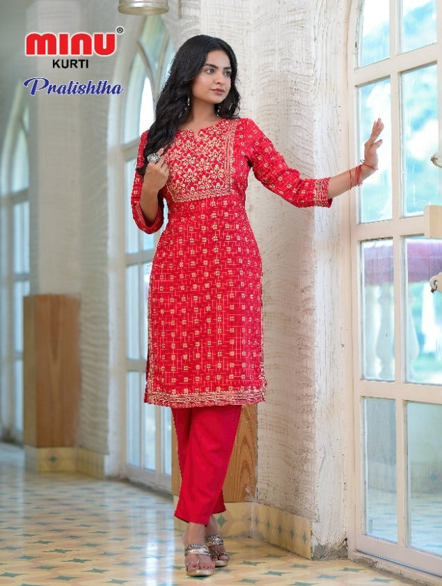 2 Piece Rayon Kurti Set Prathista Combo - 6 Pcs Set