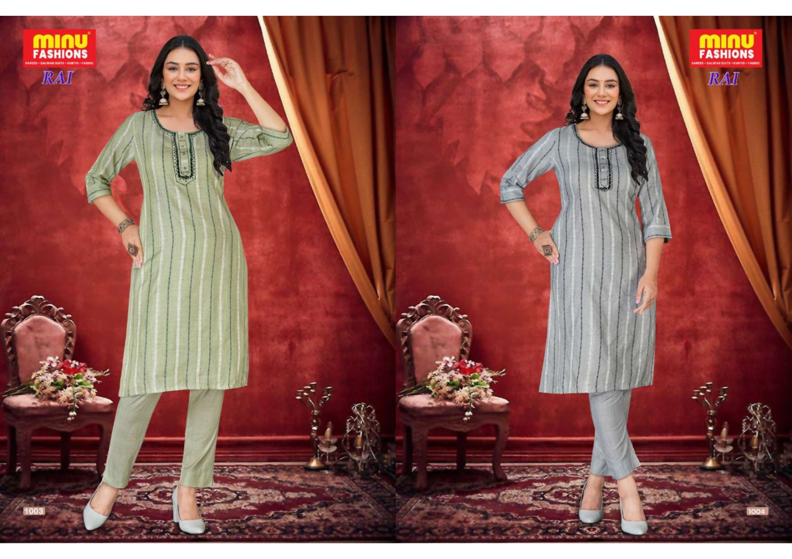 2 Piece Cotton Kurti Set Rai - 4 Pcs Set
