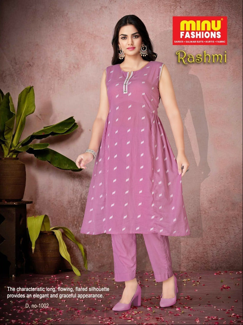 2 Piece Cotton Sleeveless Kurti Rashmi Combo - 4 Pcs Set