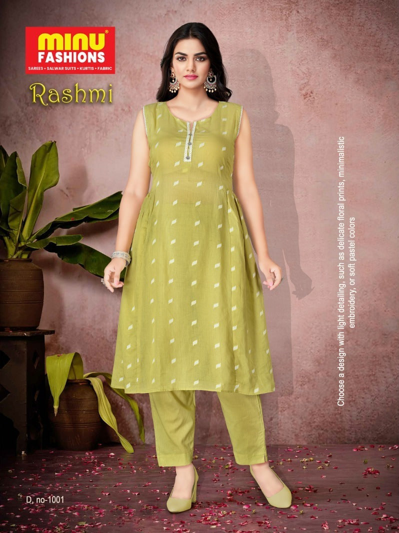 2 Piece Cotton Sleeveless Kurti Rashmi Combo - 4 Pcs Set