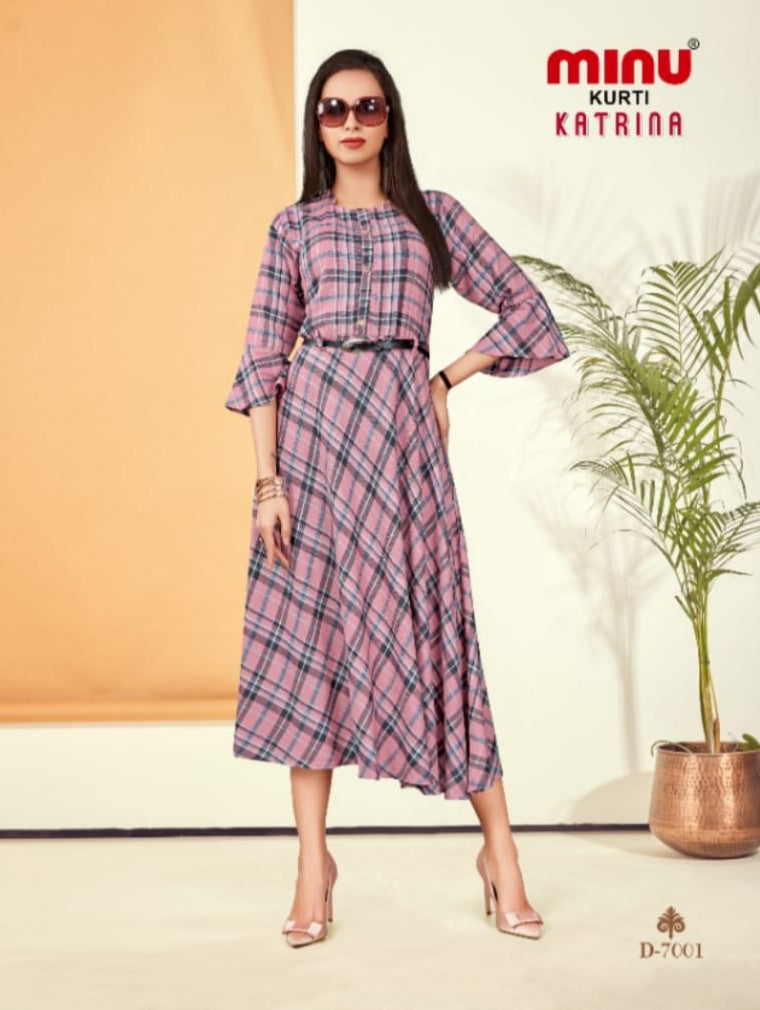 Printed Rayon Long Kurti Katrina (Vol-7) - 06 Pcs Set