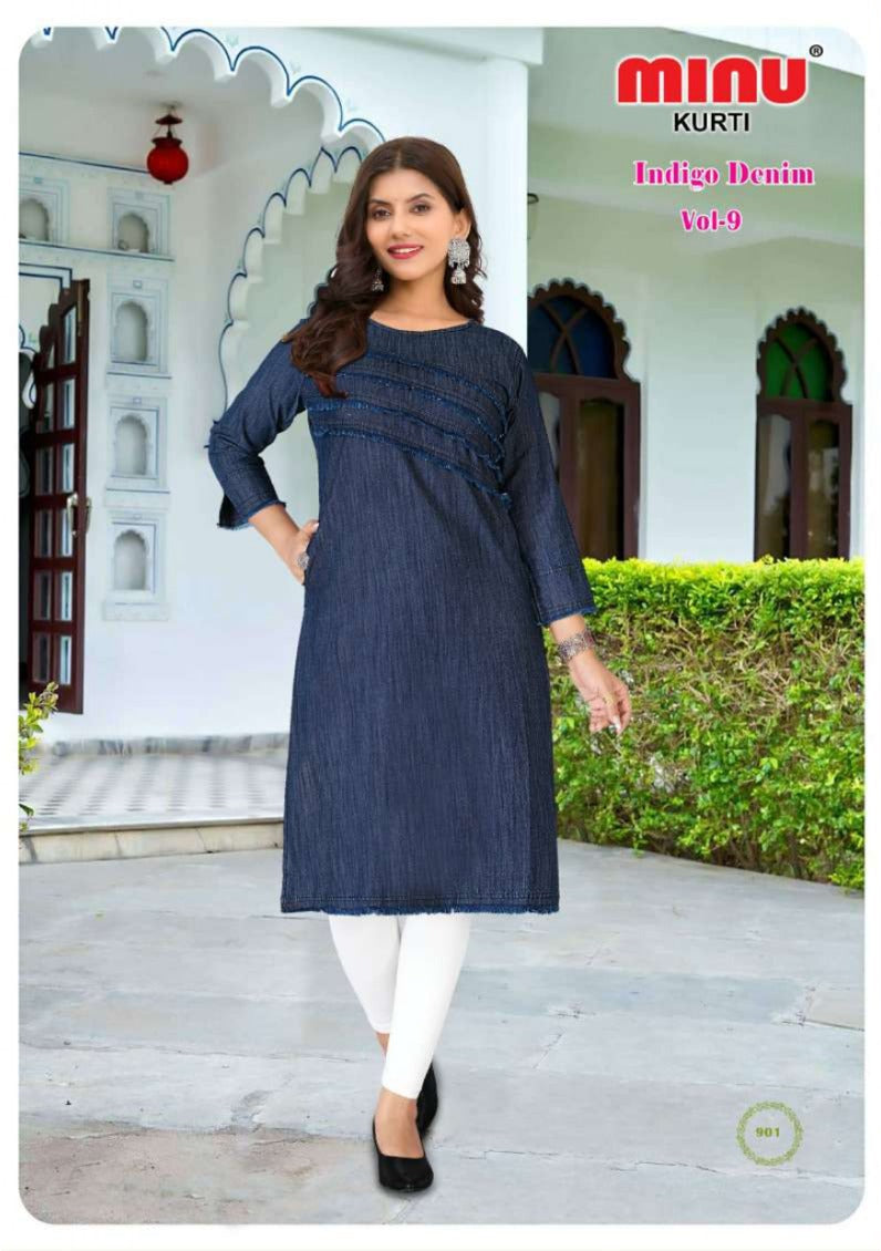 Printed Denim Kurti Indigo (Vol-9) - 04 Pcs Set