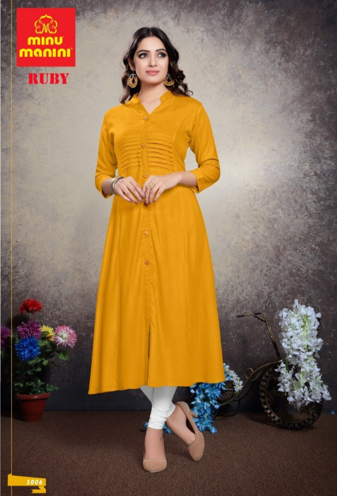 Rayon Long Kurti Ruby (Vol-5) - 10 Pcs Set