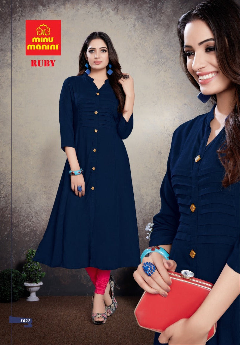 Rayon Long Kurti Ruby (Vol-5) - 10 Pcs Set