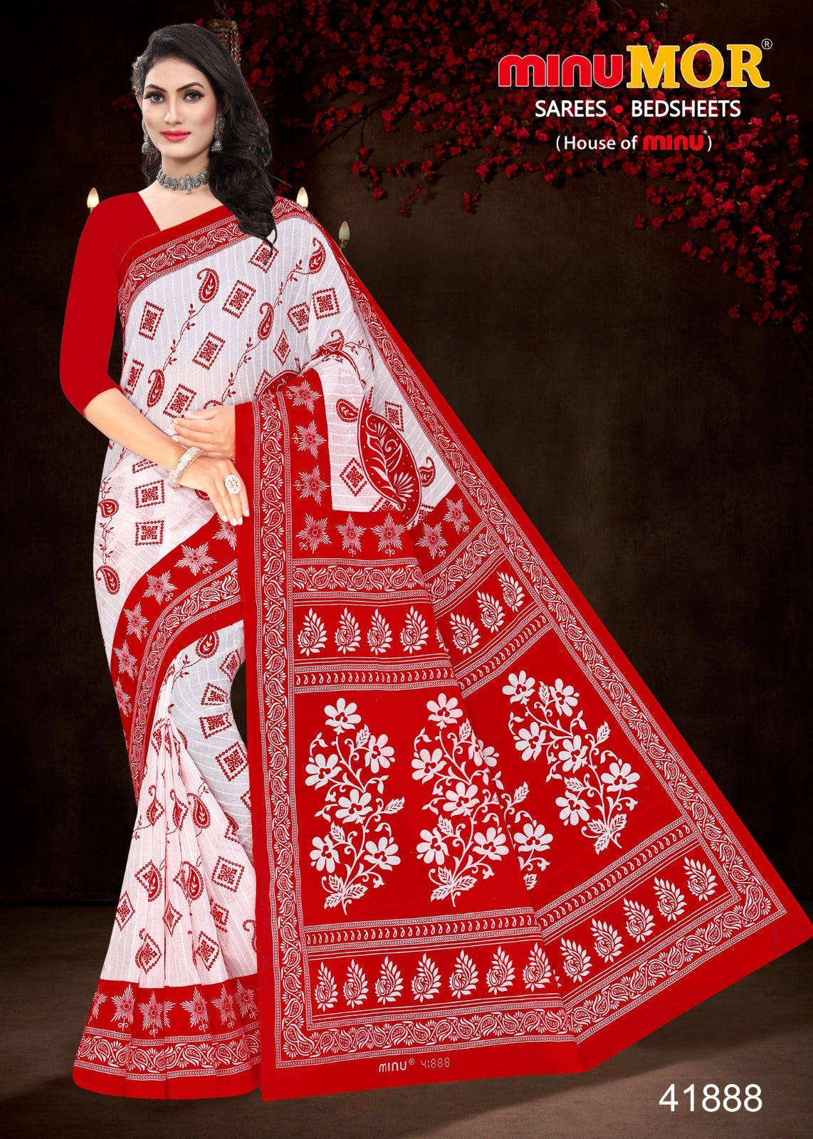 Fancy Saree Red & White Beauty - 8 Pcs Set