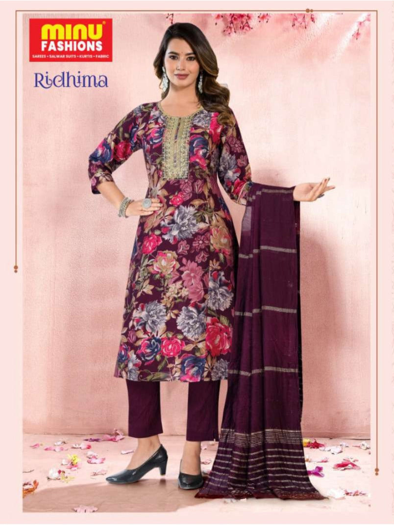 3 Piece Cotton Long Kurti Set Ridhima - 4 Pcs Set
