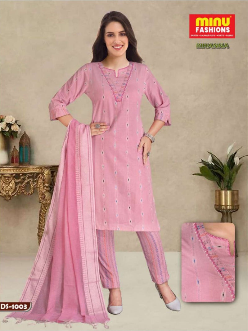 3 Piece Cotton Long Kurti Set Rihanna - 8 Pcs Set