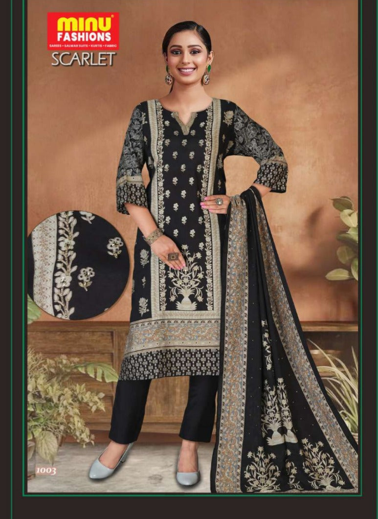 3 Piece Cotton Kurti Set Scarlet - 4 Pcs Set