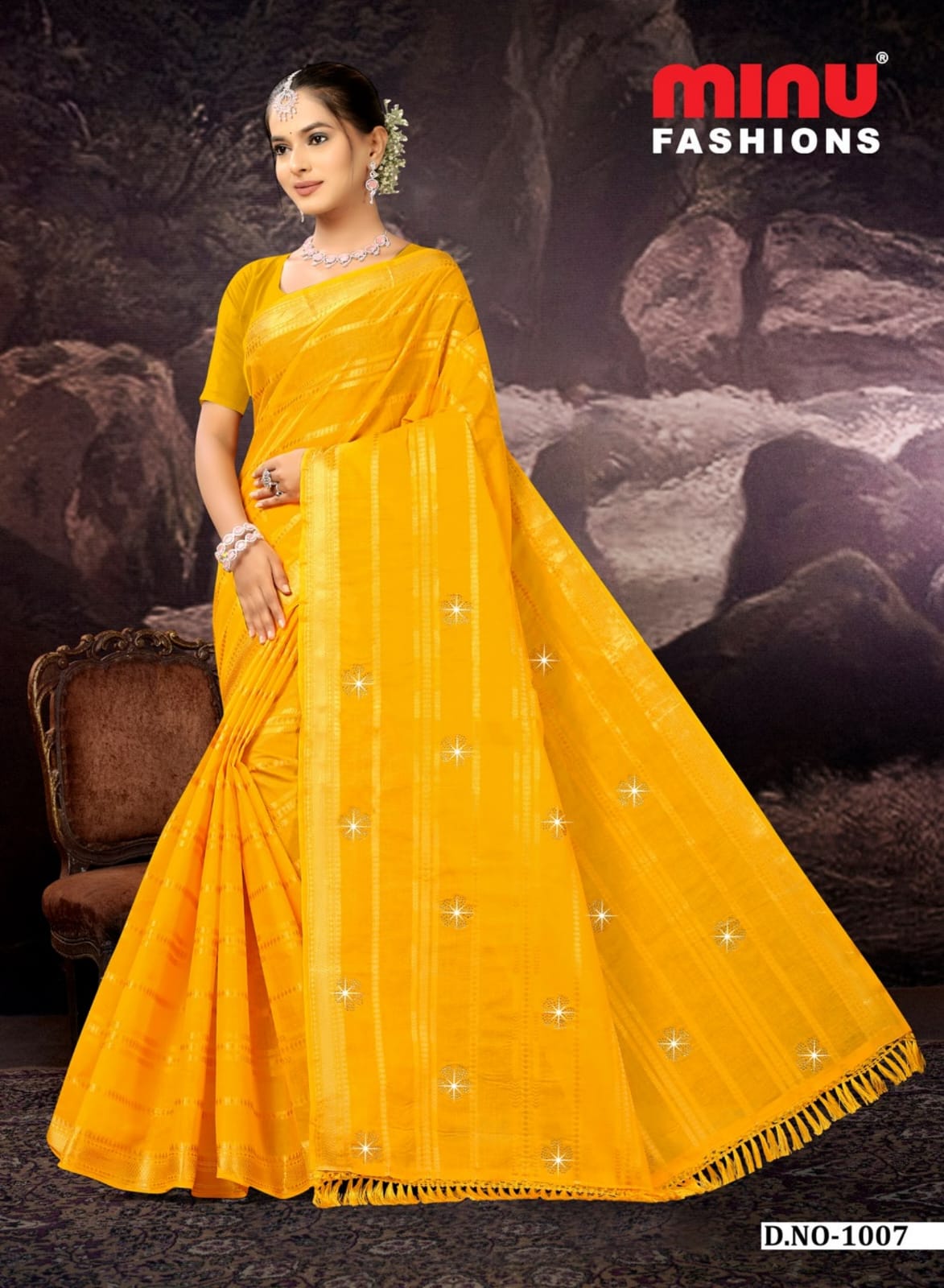Embroidered Cotton Saree Swara (Special Rate) - 8 Pcs Set