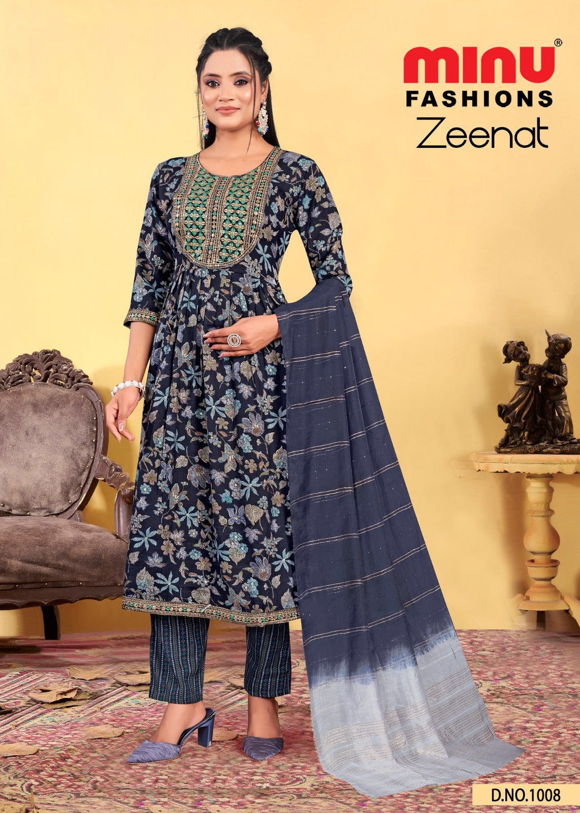 Printed Cotton Stitched Salwar Suit Zeenat - 8 Pcs Set