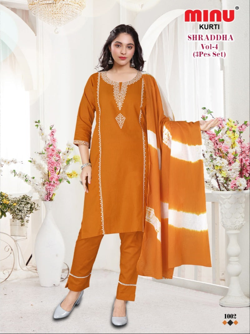 3 Piece Cotton Kurti Set Sharaddha (Vol-4) - 6 Pcs Set