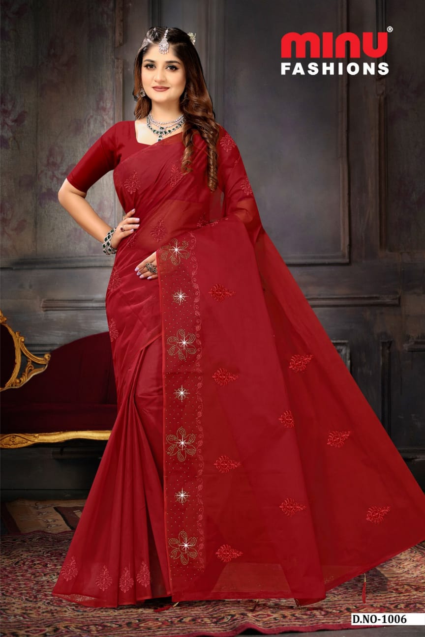Embroidered Cotton Saree Sneha (Special Rate) - 6 Pcs Set