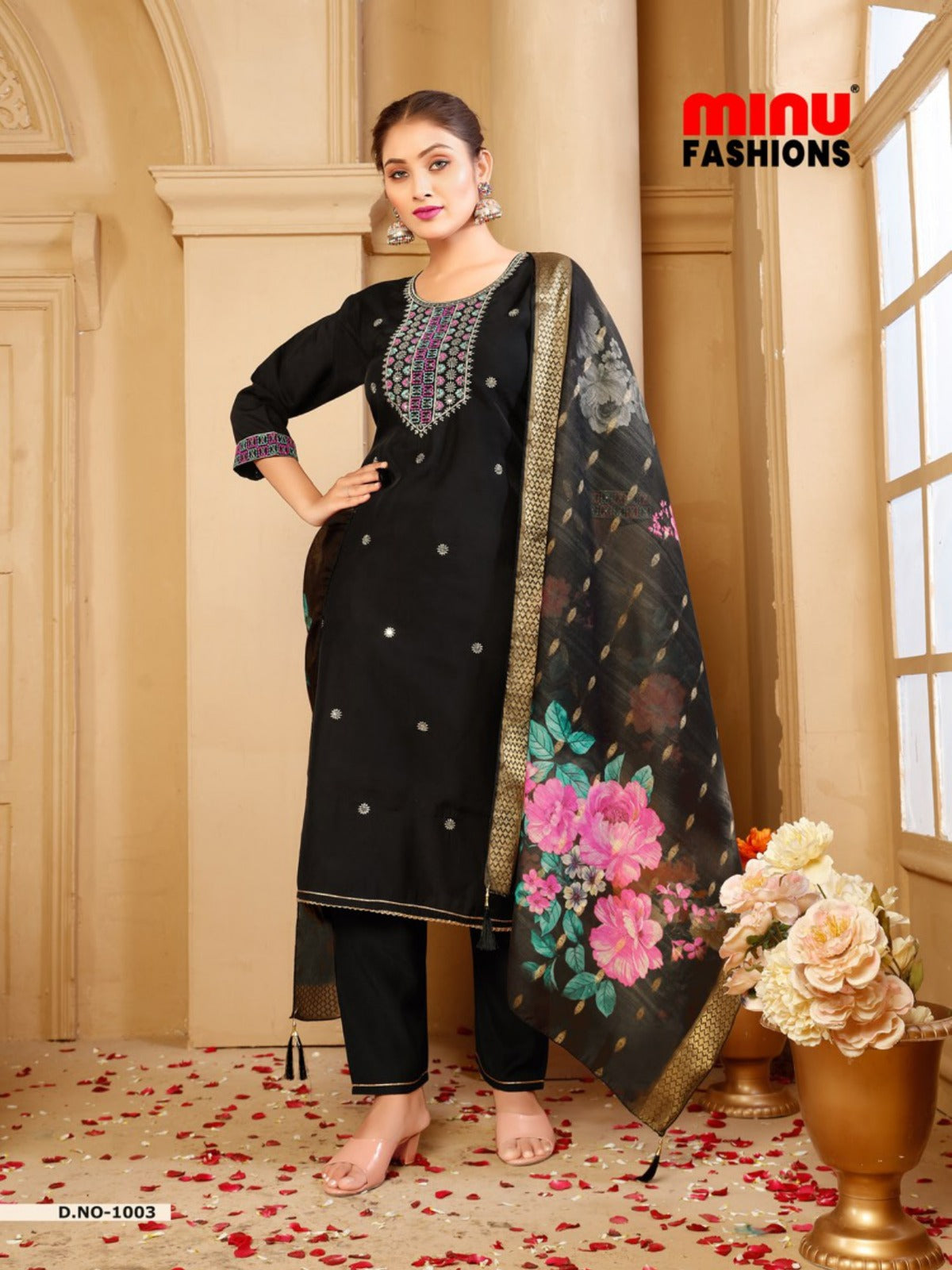 Embroidered Silk Stitched Salwar Suit Sonam - 6 Pcs Set