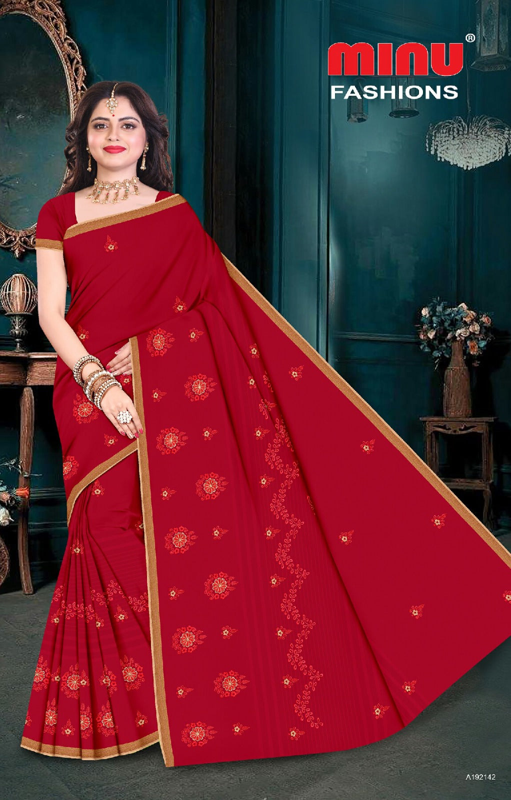 Embroidered Cotton Saree Soumya (Special Rate) - 8 Pcs Set