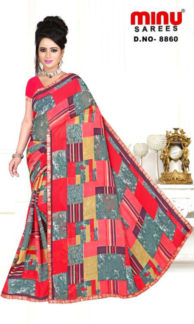 Fancy Saree Star Chiffon (BP) - 8 Pcs Set
