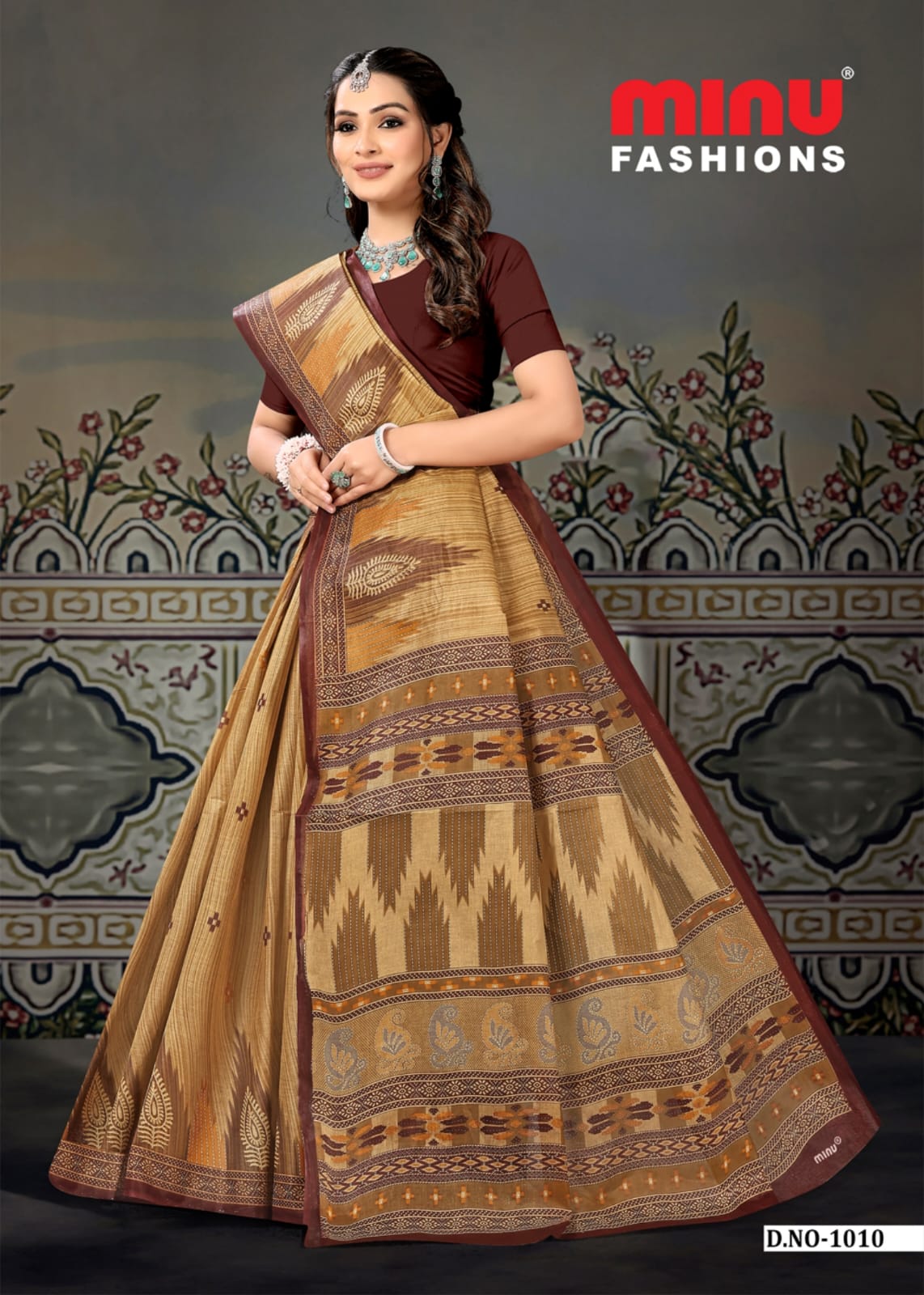 Saree Sunheri Cotton Chiku (Special Rate) - 10 Pcs Set