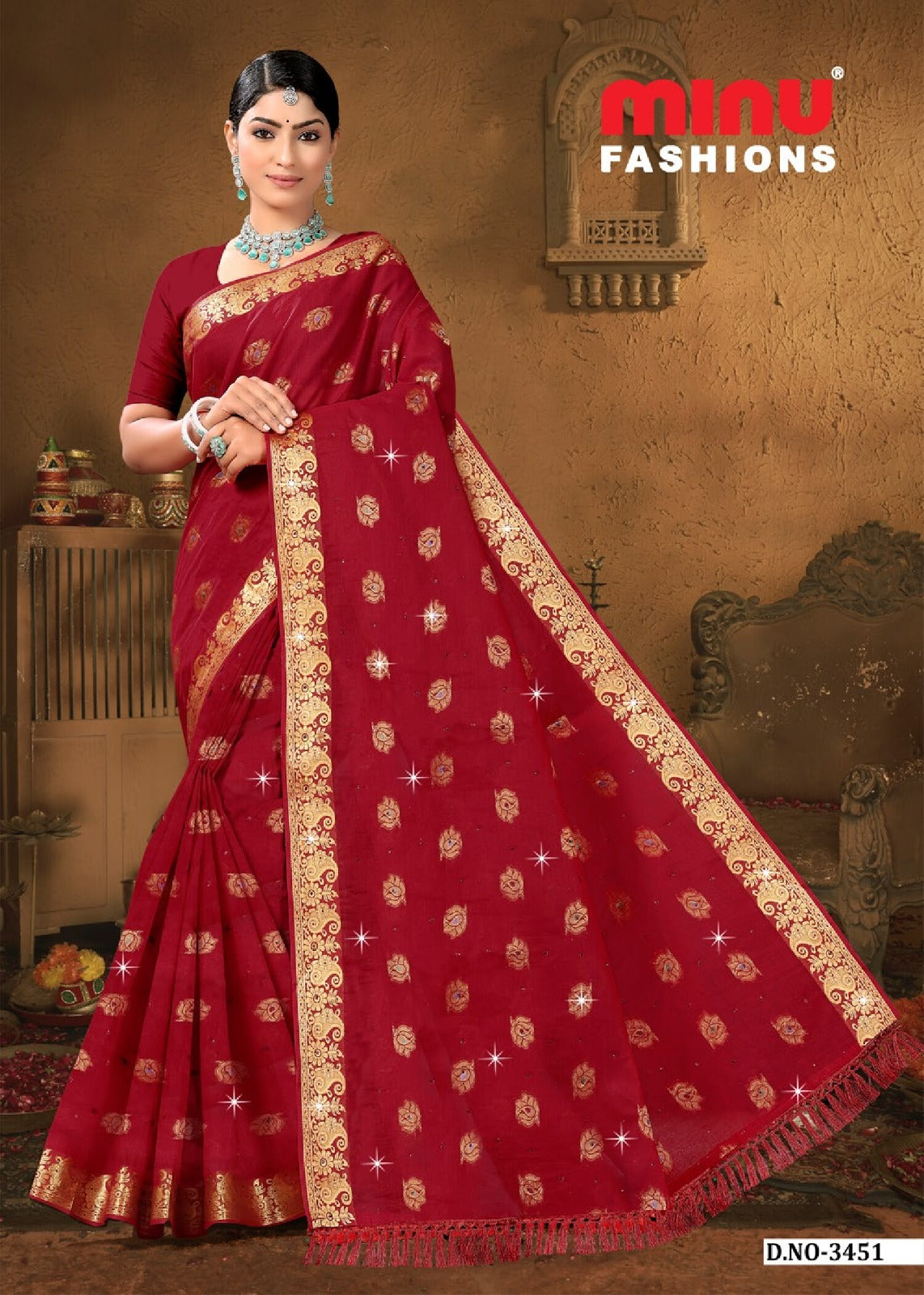 Embroidered Cotton Saree Swadesh (Special Rate) - 8 Pcs Set