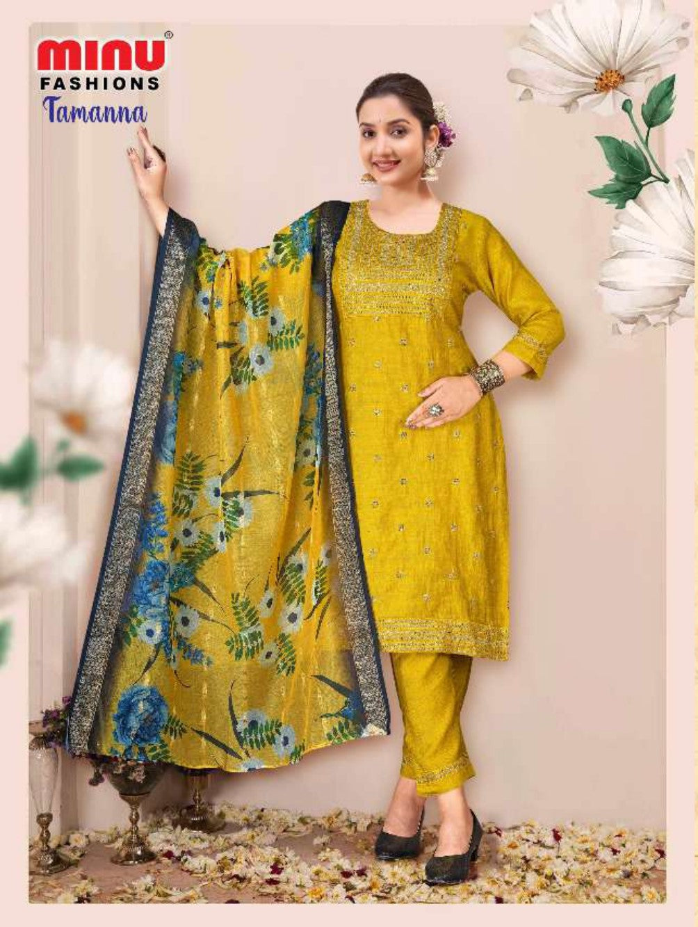 Embroidered Silk Stitched Salwar Suit Tamanna - 8 Pcs Set