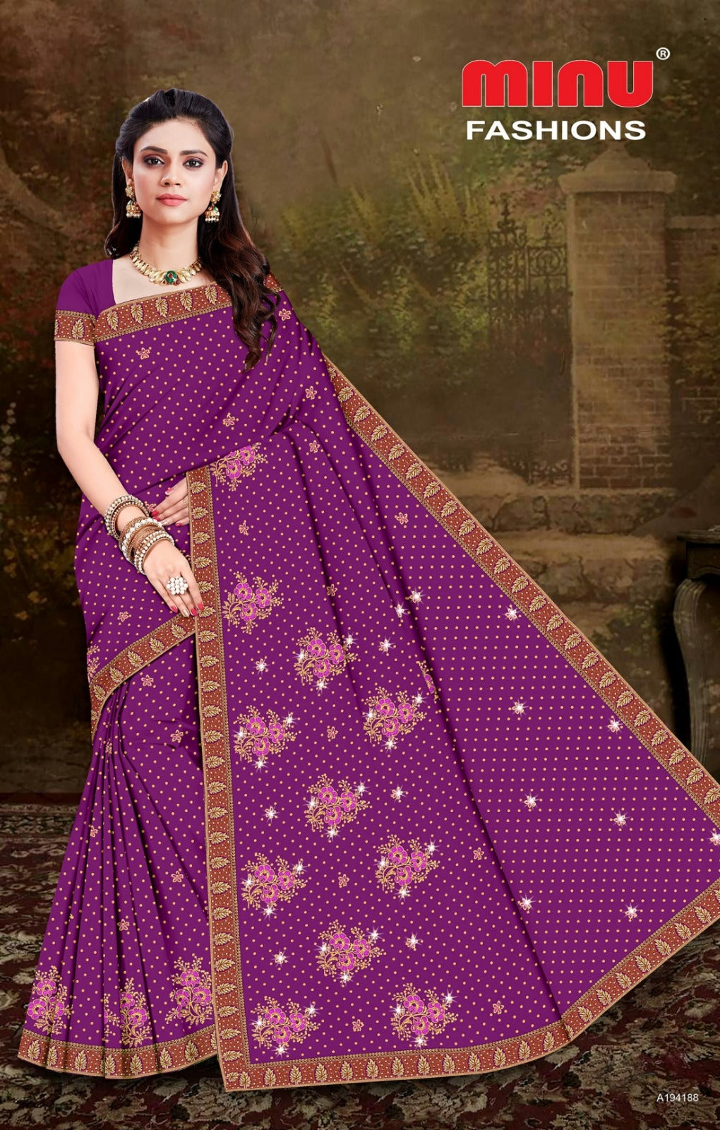 Embroidered Cotton Saree Tim Tim Tara (Special Rate) - 8 Pcs Set