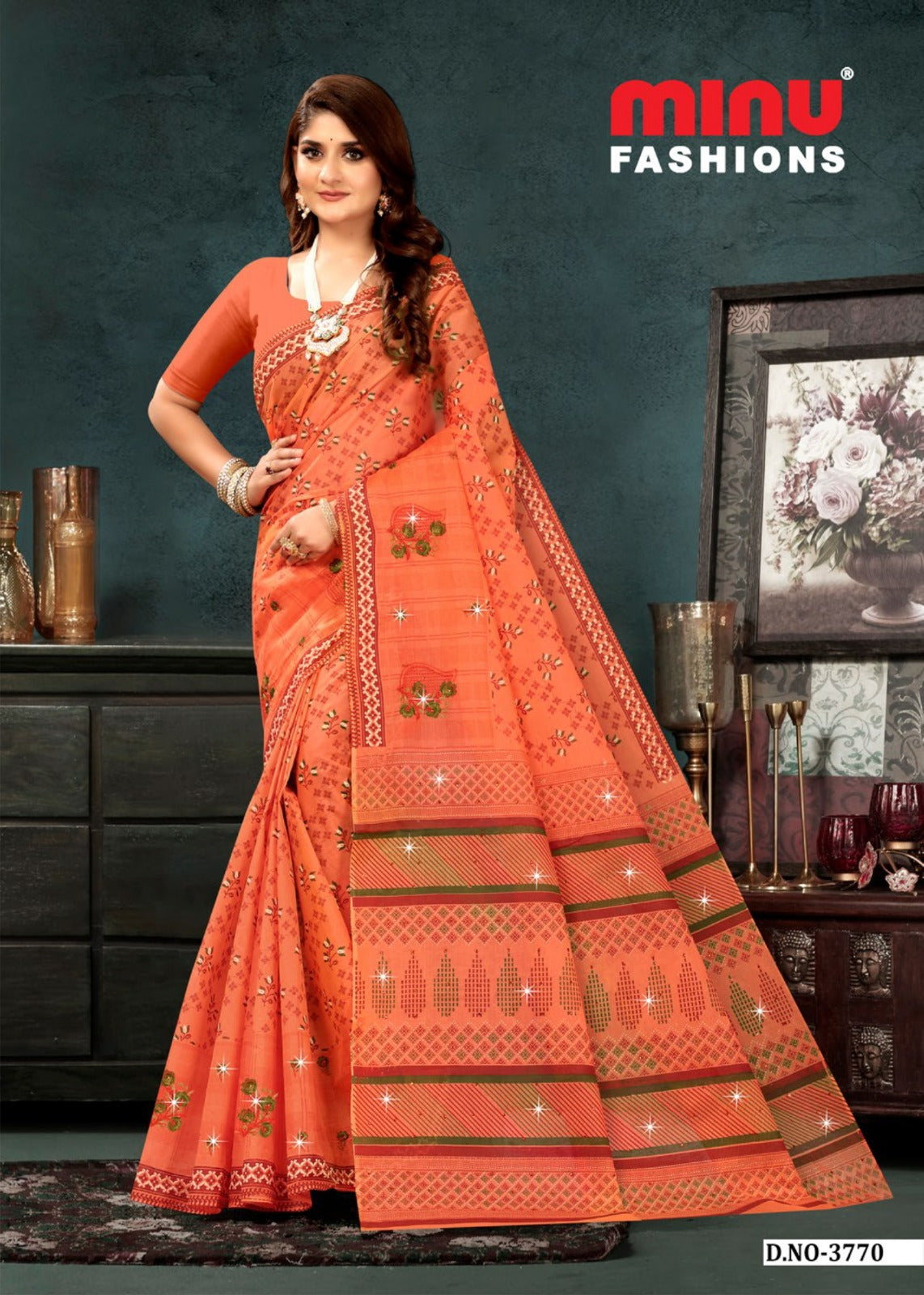 Embroidered Cotton Saree Vedum (Special Rate) - 8 Pcs Set
