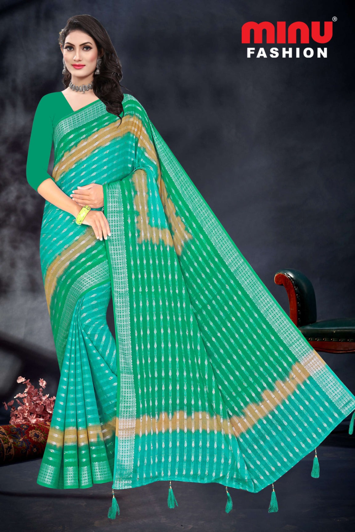 Embroidered Saree- Chandi (8P)