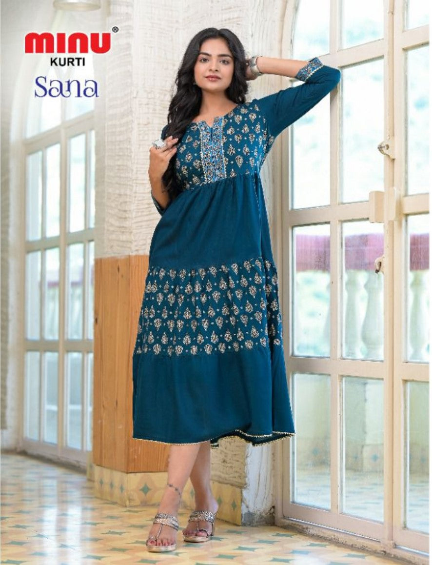 Woman wearing blue designer kurti