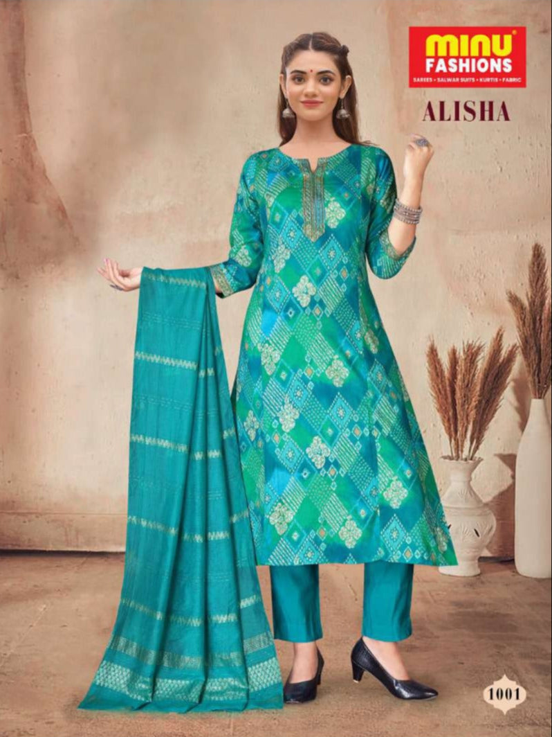 3 Piece Rayon Long Kurti Set Alisha - 4 Pcs Set
