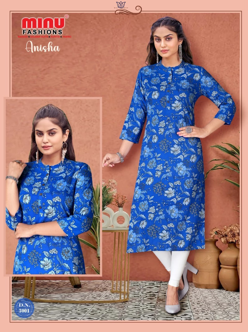 Printed Rayon Long Kurti Anisha (Vol-3) - 6 Pcs Set