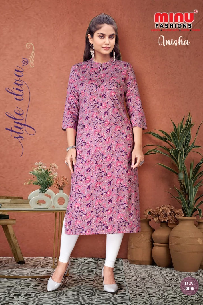 Printed Rayon Long Kurti Anisha (Vol-3) - 6 Pcs Set