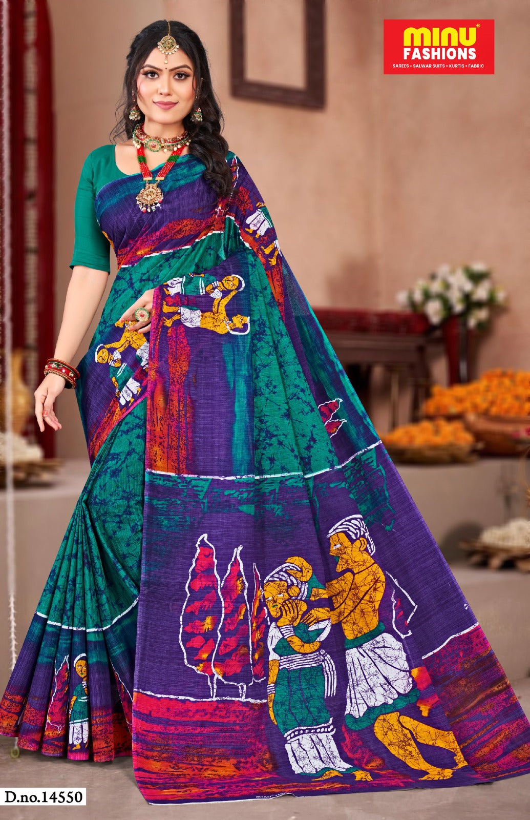 Malai Cotton Saree Block Batik (Vol-1) - 8 Pcs Set