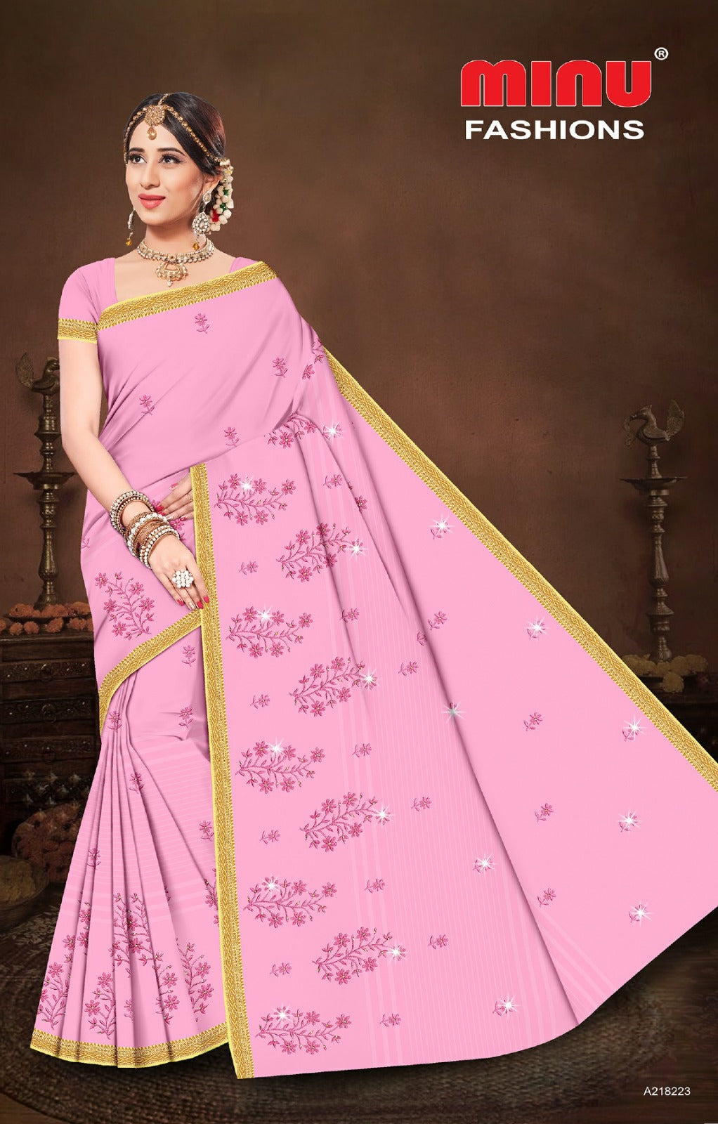 Embroidered Cotton Saree Chowmin (Special Rate) - 8 Pcs Set