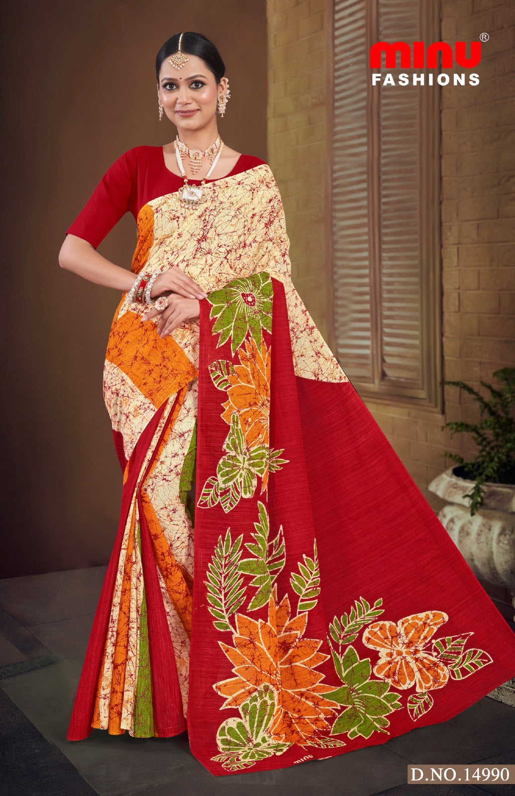 Malai Cotton Saree Crystal Batik (Vol-7) - 8 Pcs Set