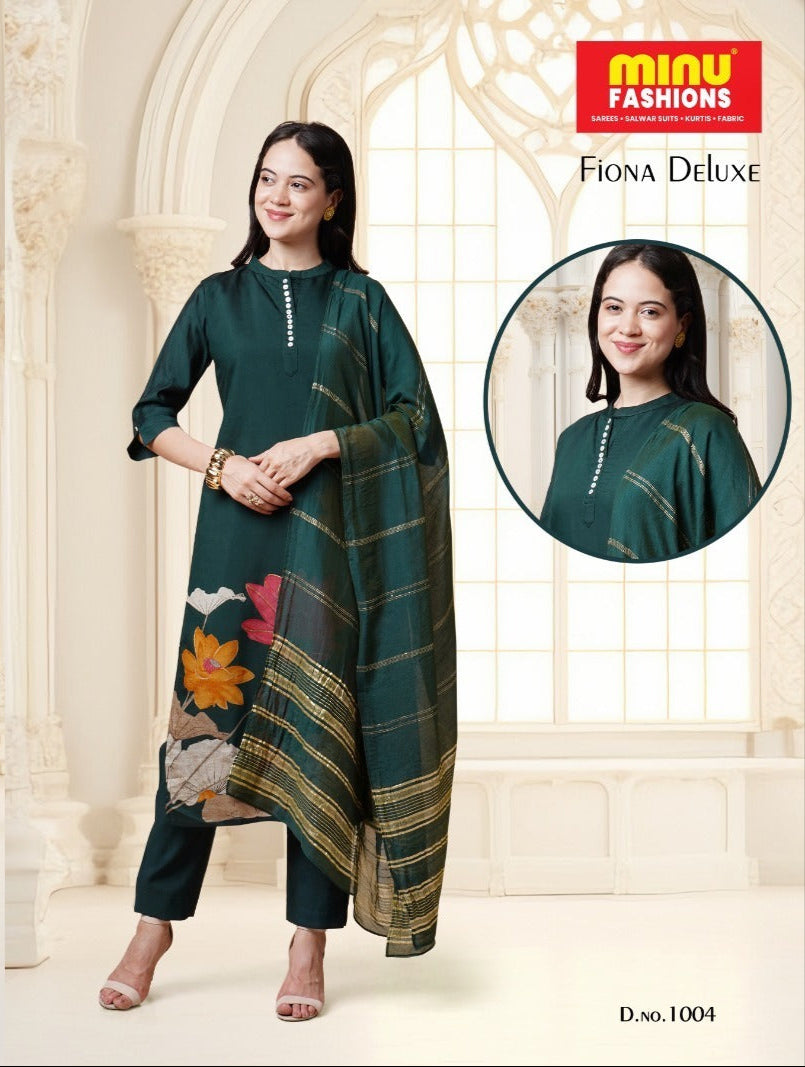 3 Piece Cotton Kurti Set Fiona Deluxe Combo - 6 Pcs Set