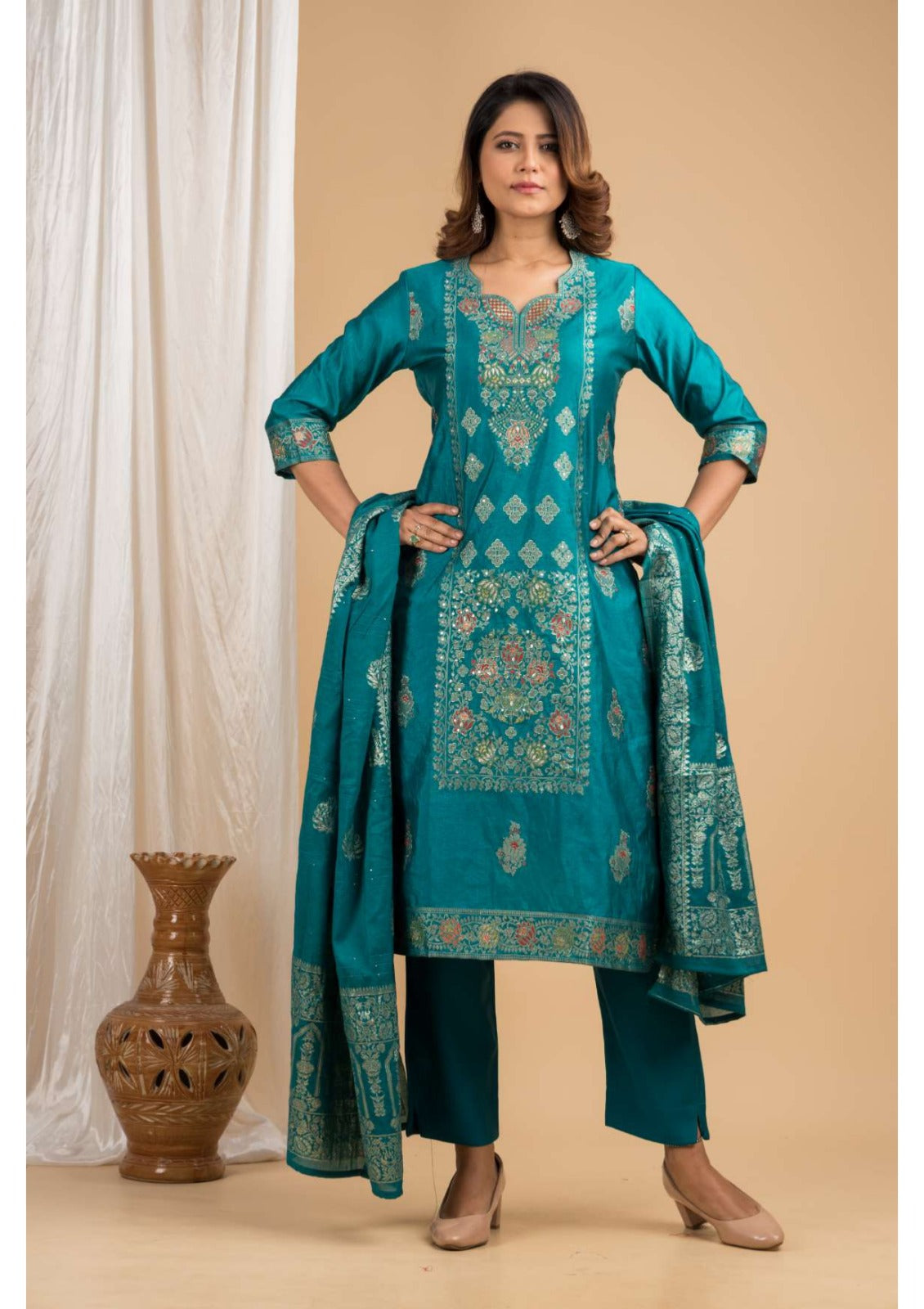 3 Piece Rayon Long Kurti Set Famous (Vol-3) - 3 Pcs Set