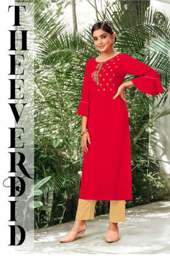 2 Piece Rayon Log Kurti Set Festival Combo (5 Pcs Set)
