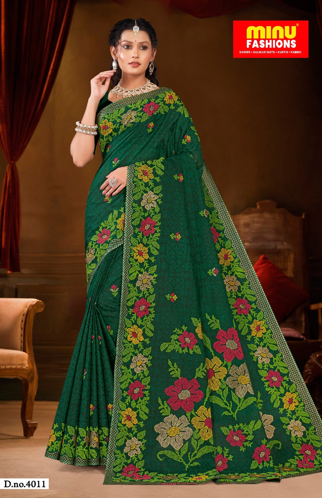 Malai Cotton Saree Gold Beauty - 08 Pcs Set