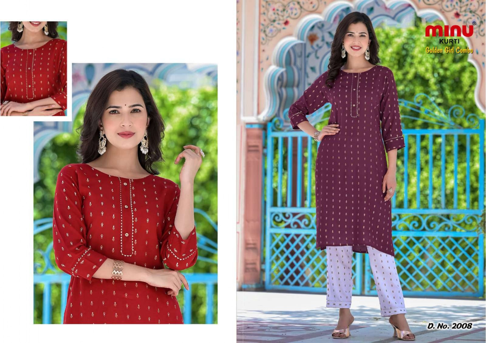 2 Piece Rayon Kurti Set Golden Girl Combo (Vol-2) - 8 Pcs Set