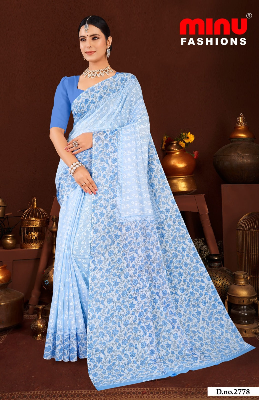 Malai Cotton Saree Good Day Pestal - 8 Pcs Set