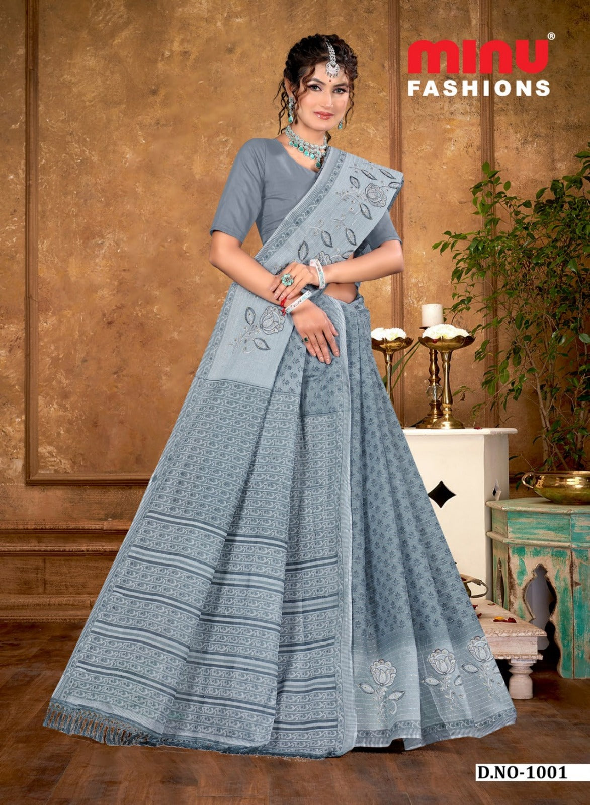 Embroidered Cotton Saree Harsha (Special Rate) - 10 Pcs Set