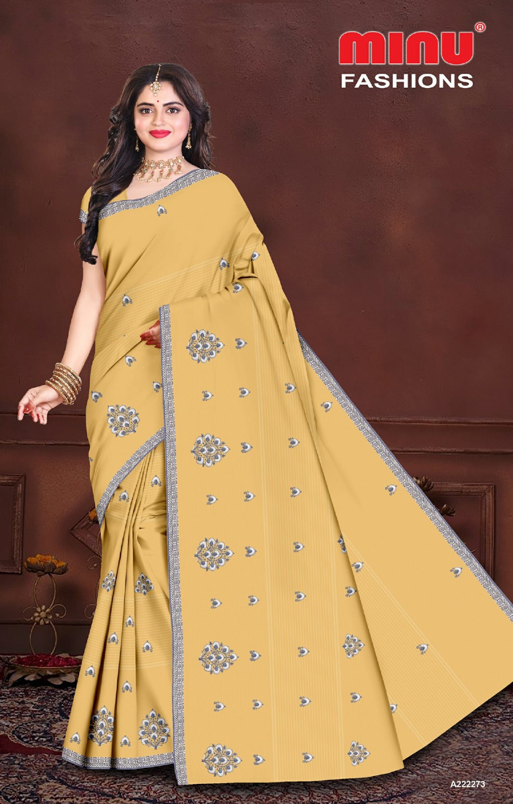 Embroidered Cotton Saree Himgiri (Special Rate) - 8 Pcs Set