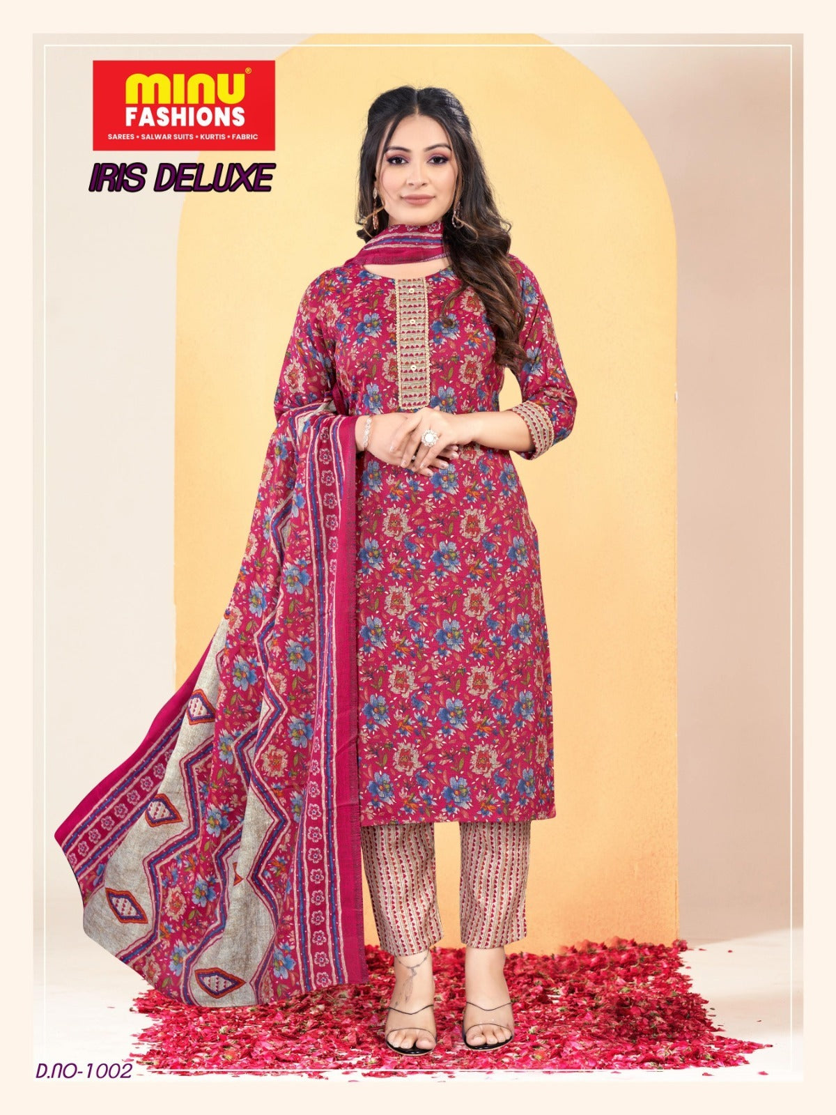 3 Piece Muslin Long Kurti Set Iris Deluxe (Vol-3) - 4 Pcs Set