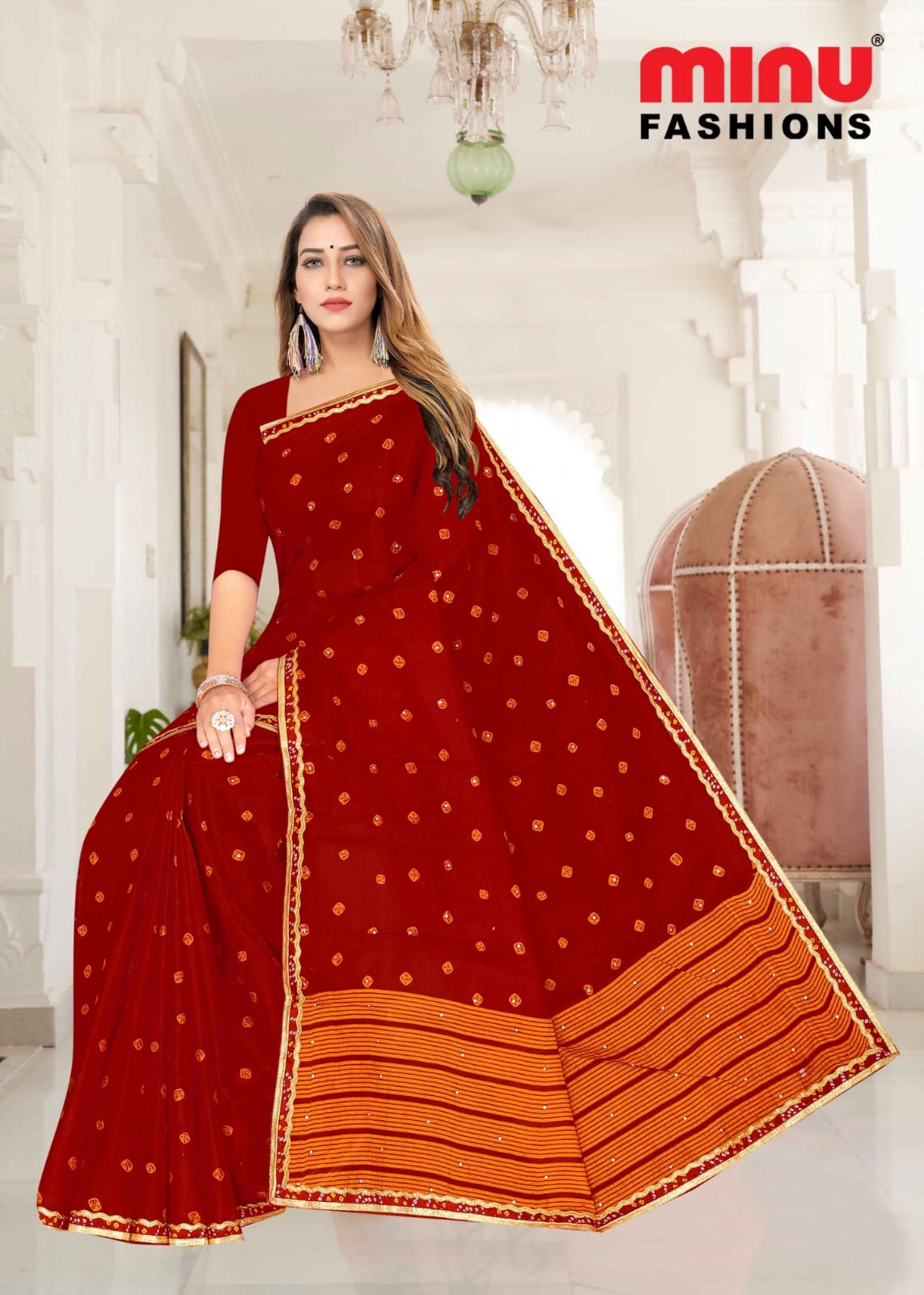 Embroidered Cotton Saree Laxmi Chunri (Special Rate) - 10 Pcs Set