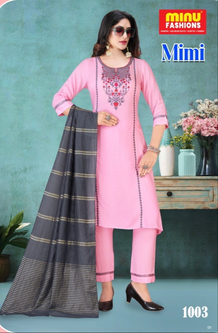 3 Piece Rayon Long Kurti Set Mimi Combo - 4 Pcs Set
