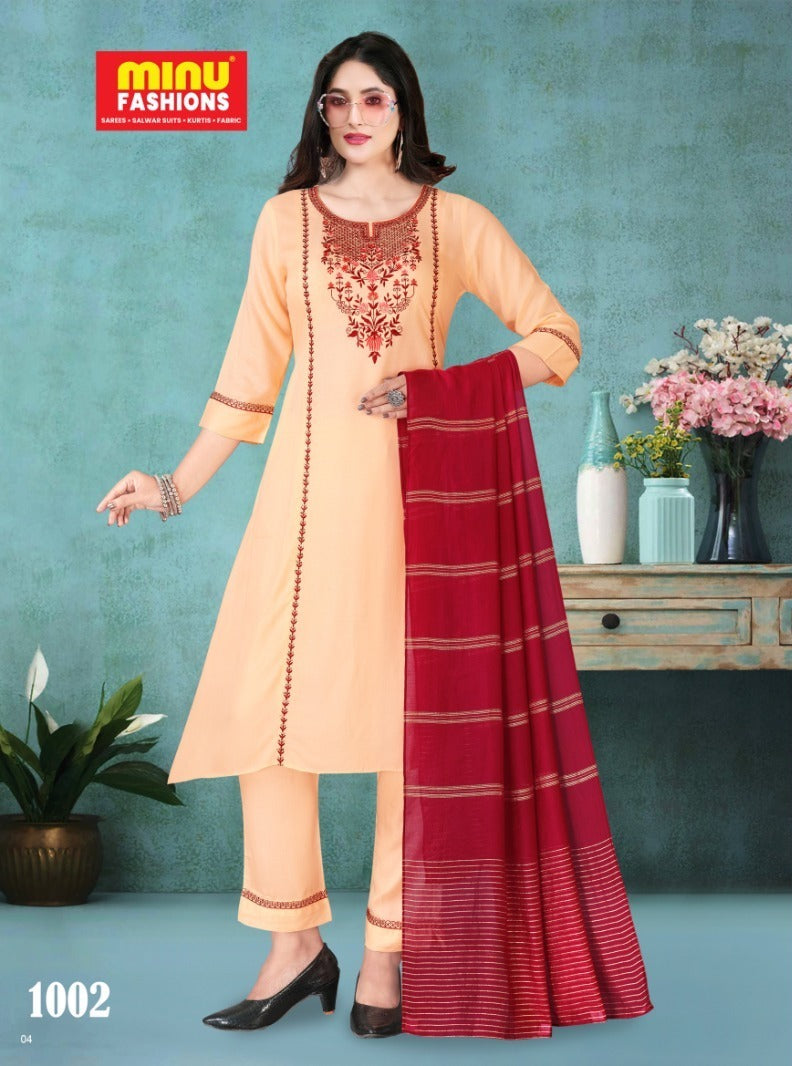 3 Piece Rayon Long Kurti Set Mimi Combo - 4 Pcs Set
